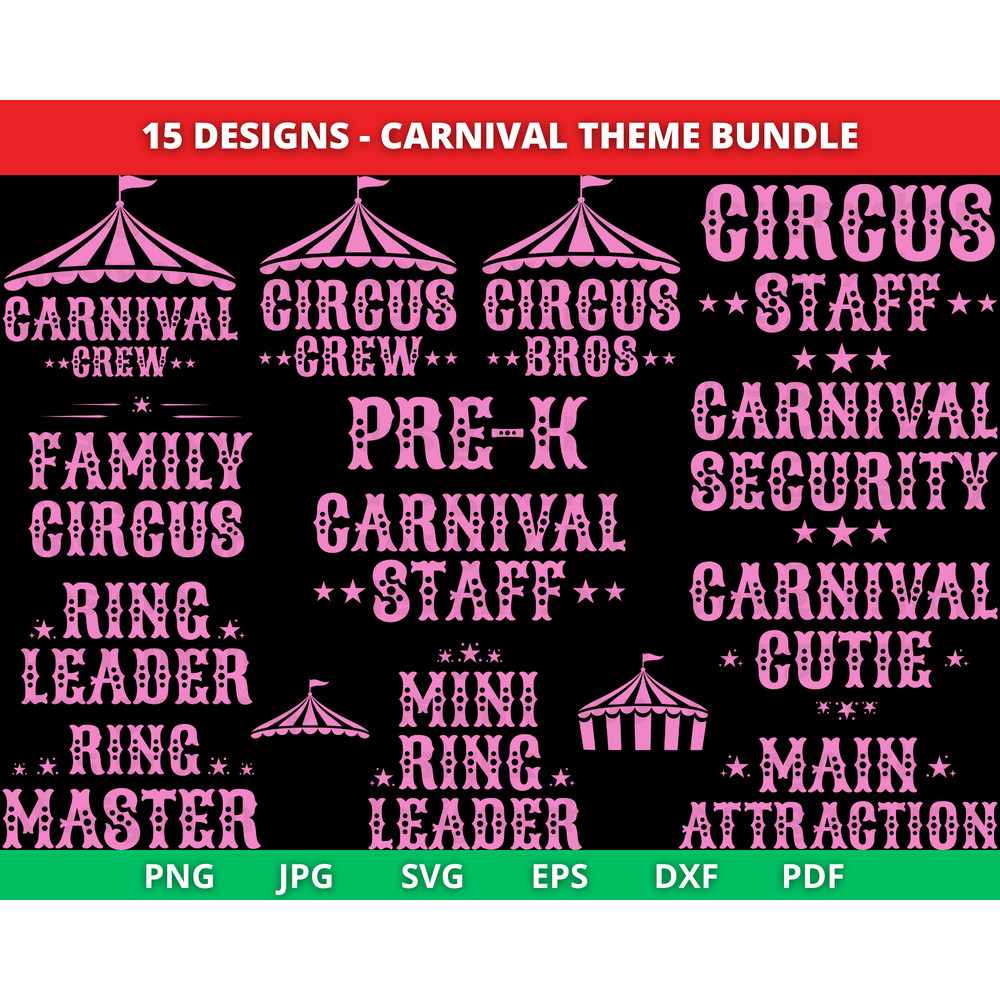 Pink Carnival Circus SVG Bundle Girl Birthday Theme Clipart Digital Download 0