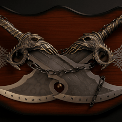 handmade kratos-inspired blades of chaos with chain & wall mount. perfect gamer collectible, cosplay prop, unique gift