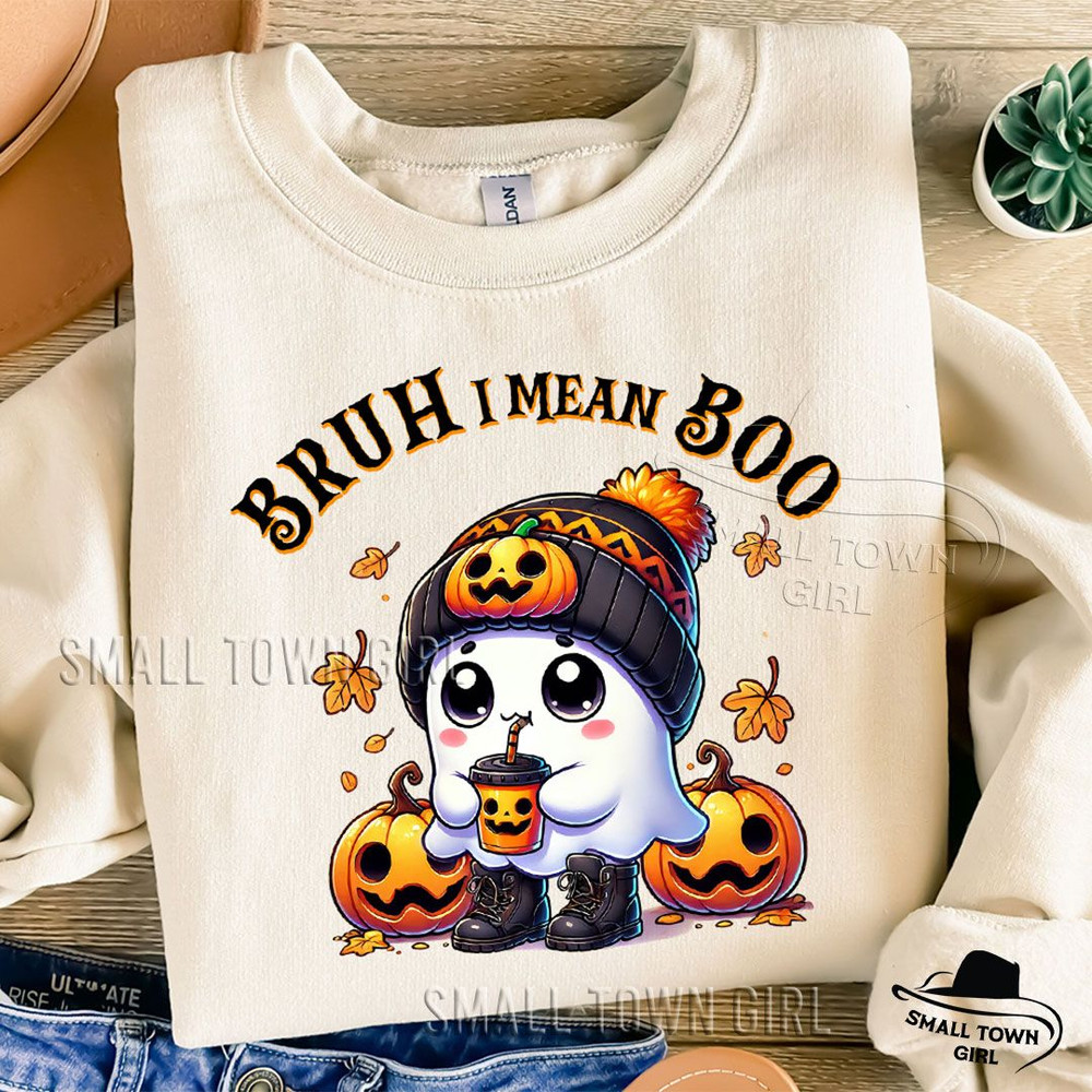 Bruh I Mean Boo Cute Halloween Png Cute Ghost With Coffee Png Ghost Hat Pumpkin Svg Bougie Ghost Gh 1