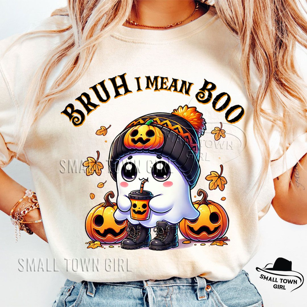 Bruh I Mean Boo Cute Halloween Png Cute Ghost With Coffee Png Ghost Hat Pumpkin Svg Bougie Ghost Gh 2