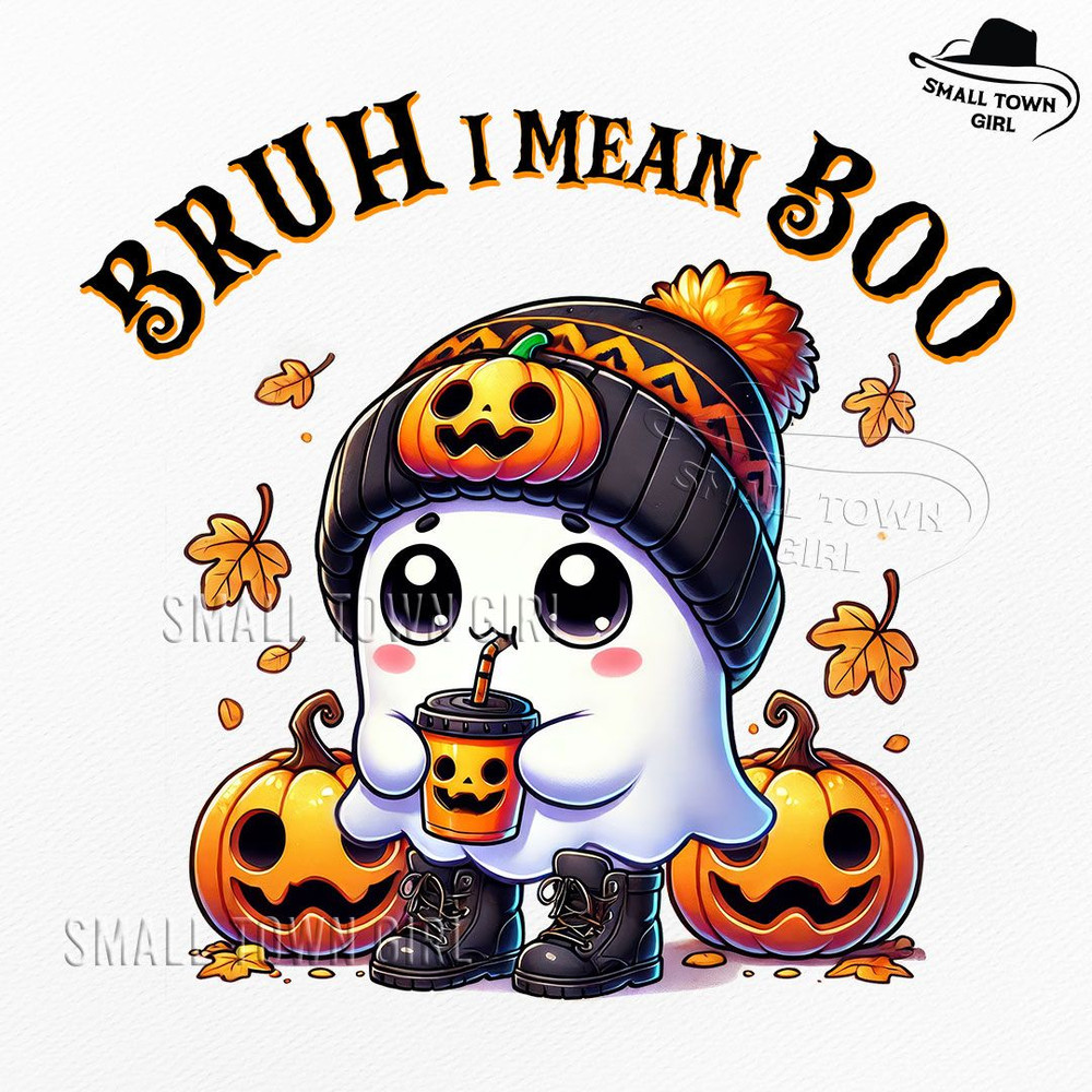 Bruh I Mean Boo Cute Halloween Png Cute Ghost With Coffee Png Ghost Hat Pumpkin Svg Bougie Ghost Gh 0