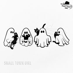 ghosts with cat png, cute halloween ghosts png, cat lover ghost png, halloween cat mom png, spooky season cats png