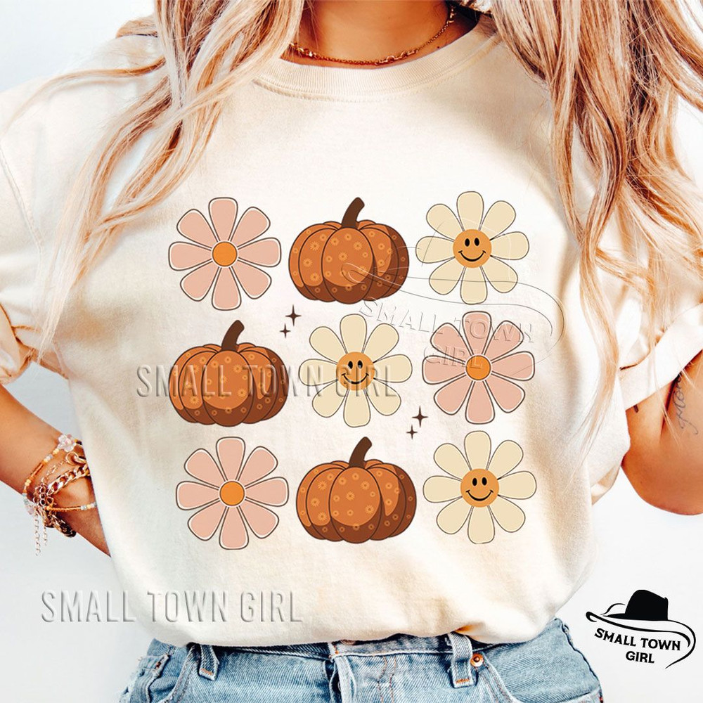 Boho Daisy Flowers Pumpkins Png Fall Png Boho Flowers And Pumpkins Halloween Png Retro Halloween Vi 1