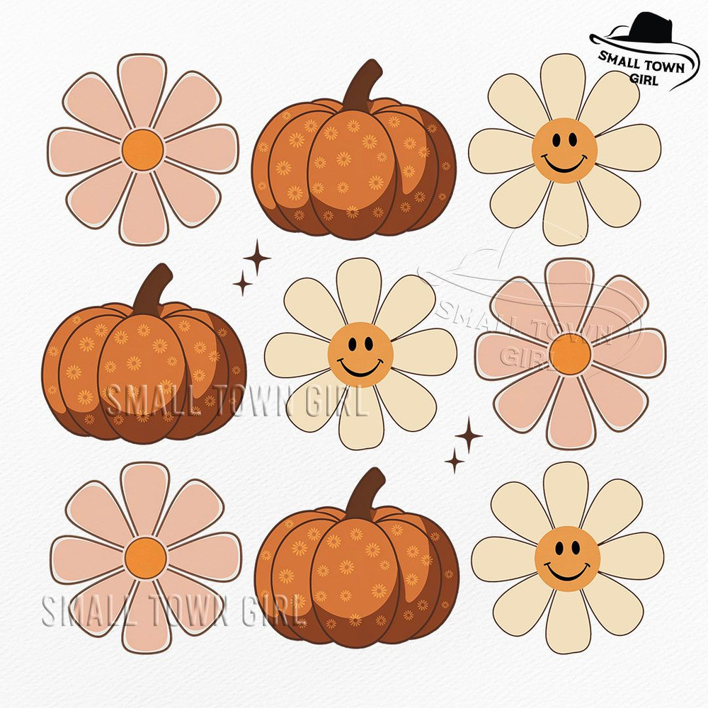 Boho Daisy Flowers Pumpkins Png Fall Png Boho Flowers And Pumpkins Halloween Png Retro Halloween Vi 2