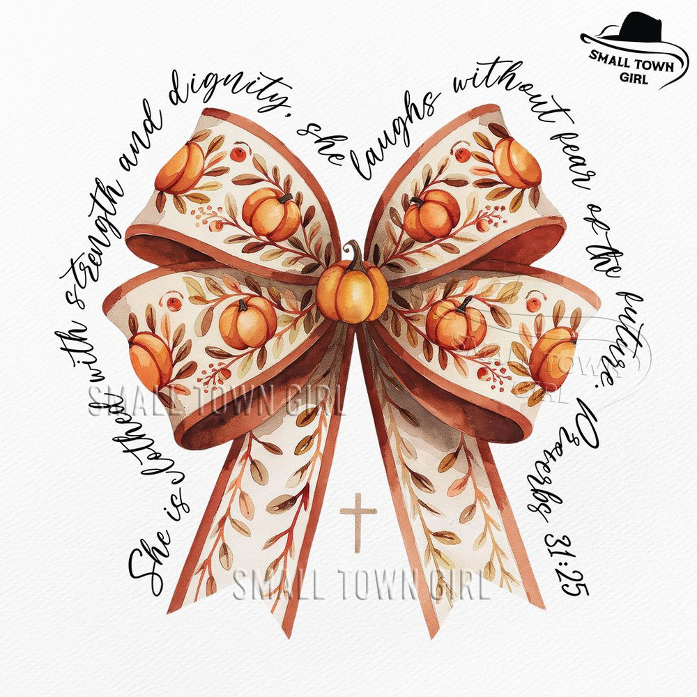 She Is Clothed With Strength Fall Bow Png Coquette Bow Png Fall Vibes Png Fall For Jesus Png Autumn 0