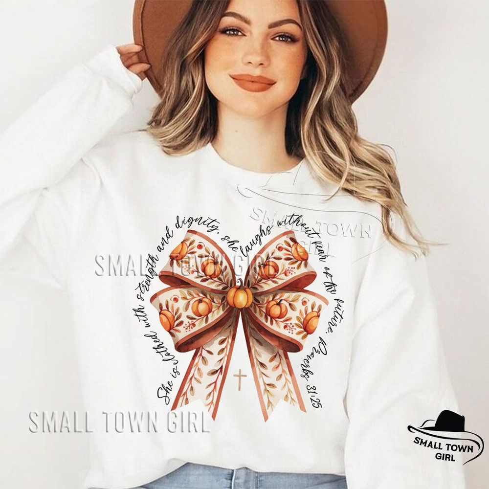 She Is Clothed With Strength Fall Bow Png Coquette Bow Png Fall Vibes Png Fall For Jesus Png Autumn 3