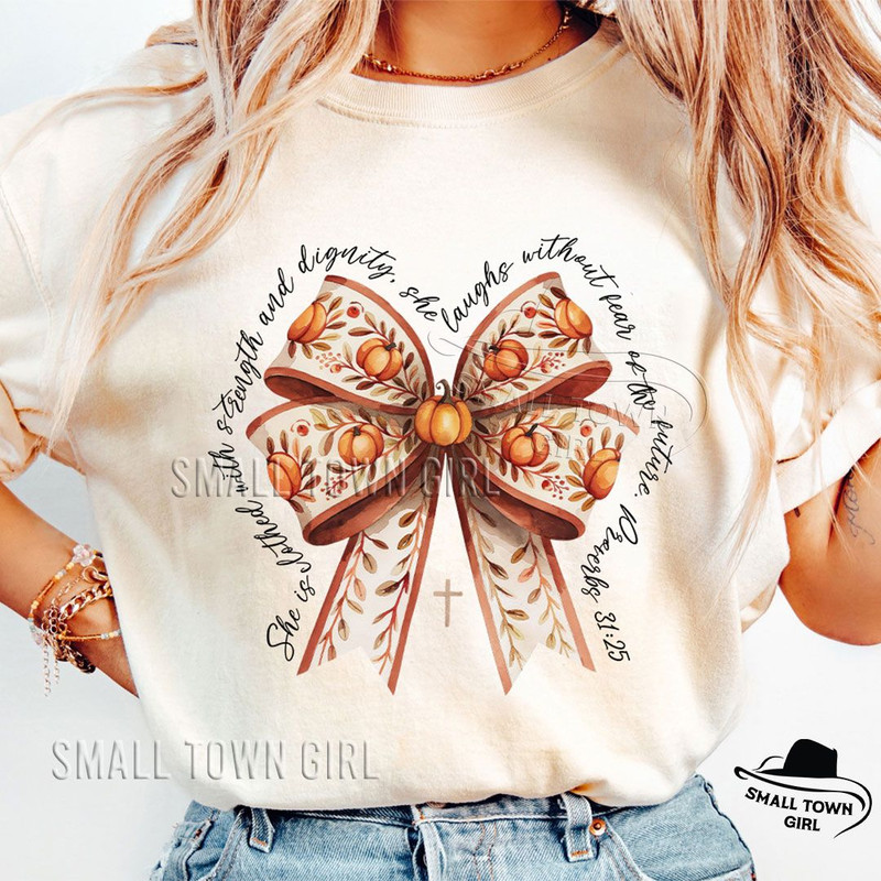 She Is Clothed With Strength Fall Bow Png Coquette Bow Png Fall Vibes Png Fall For Jesus Png Autumn 2