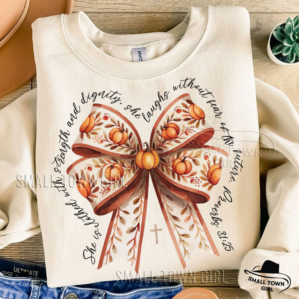 She Is Clothed With Strength Fall Bow Png Coquette Bow Png Fall Vibes Png Fall For Jesus Png Autumn 1