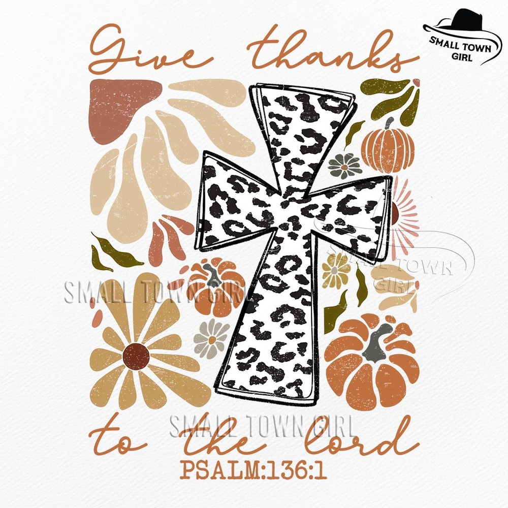 Retro Boho Floral Pumpkin Fall Christian Png Give Thanks To The Lord Png Fall Pumpkin Png Thanksgiv 0