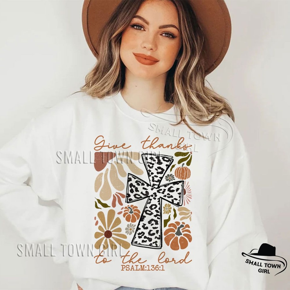 Retro Boho Floral Pumpkin Fall Christian Png Give Thanks To The Lord Png Fall Pumpkin Png Thanksgiv 2