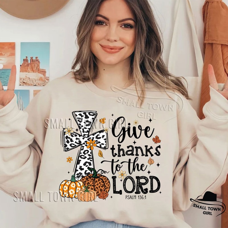 Give Thanks To The Lord Fall Christian Png Fall Pumpkin Png Thanksgiving Coquette Png Leopard Pumpk 1