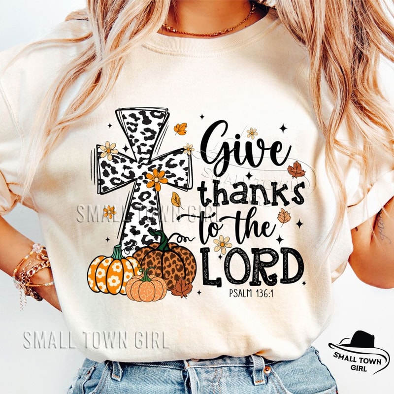 Give Thanks To The Lord Fall Christian Png Fall Pumpkin Png Thanksgiving Coquette Png Leopard Pumpk 3