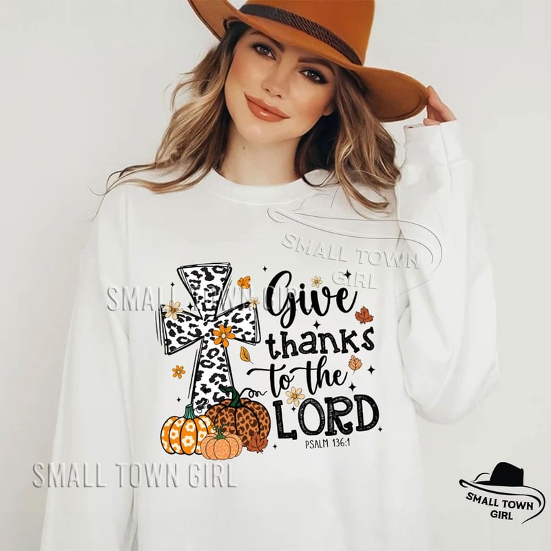 Give Thanks To The Lord Fall Christian Png Fall Pumpkin Png Thanksgiving Coquette Png Leopard Pumpk 4
