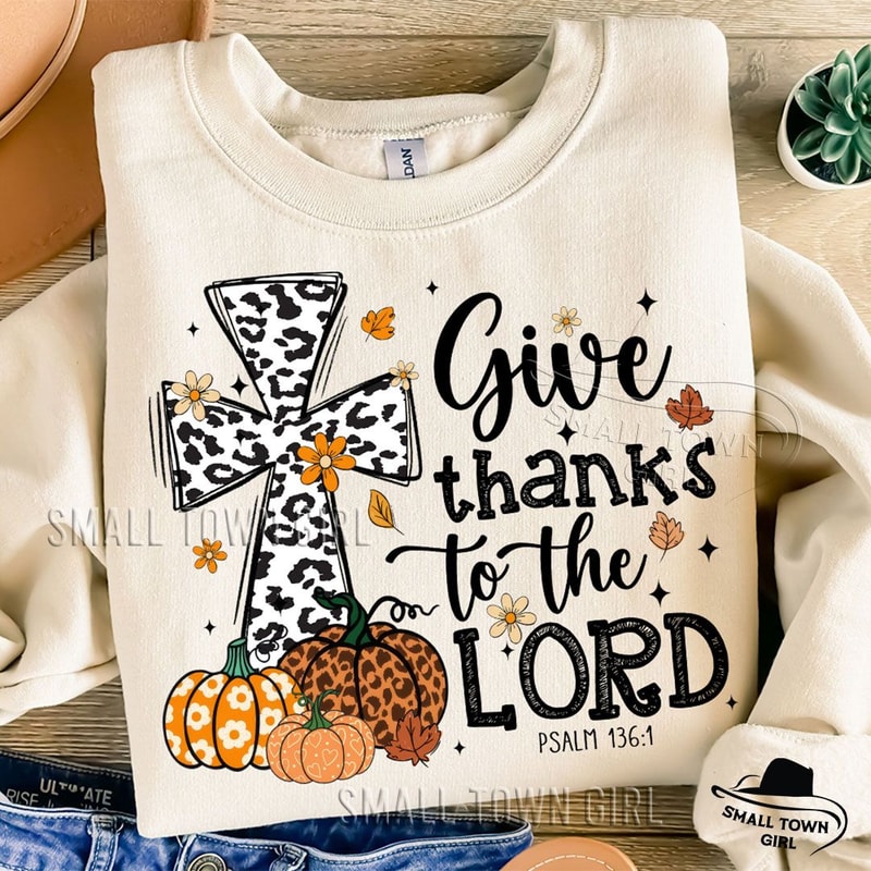Give Thanks To The Lord Fall Christian Png Fall Pumpkin Png Thanksgiving Coquette Png Leopard Pumpk 5