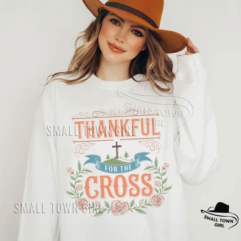 Thankful For The Cross Fall Christian Png Thanksgiving Png Christian Sublimation Designs Grateful P 2