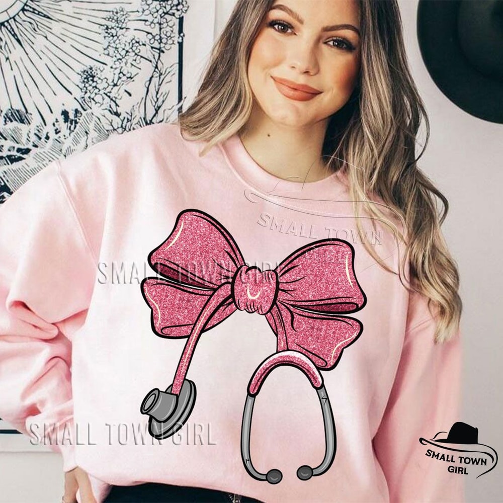 Pink Glitter Nurse Stethoscope Bow Png Pink Nurse Bow Png Nurse Coquette Png Nurse Png Nurse Sublim 1