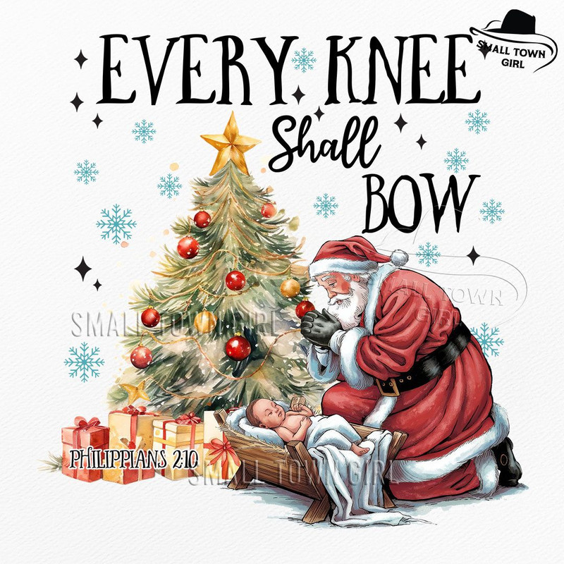 Every Knee Shall Bow Nativity Santa Png Nativity Scene Png Santa Christmas Png Christmas Shirt Knee 0