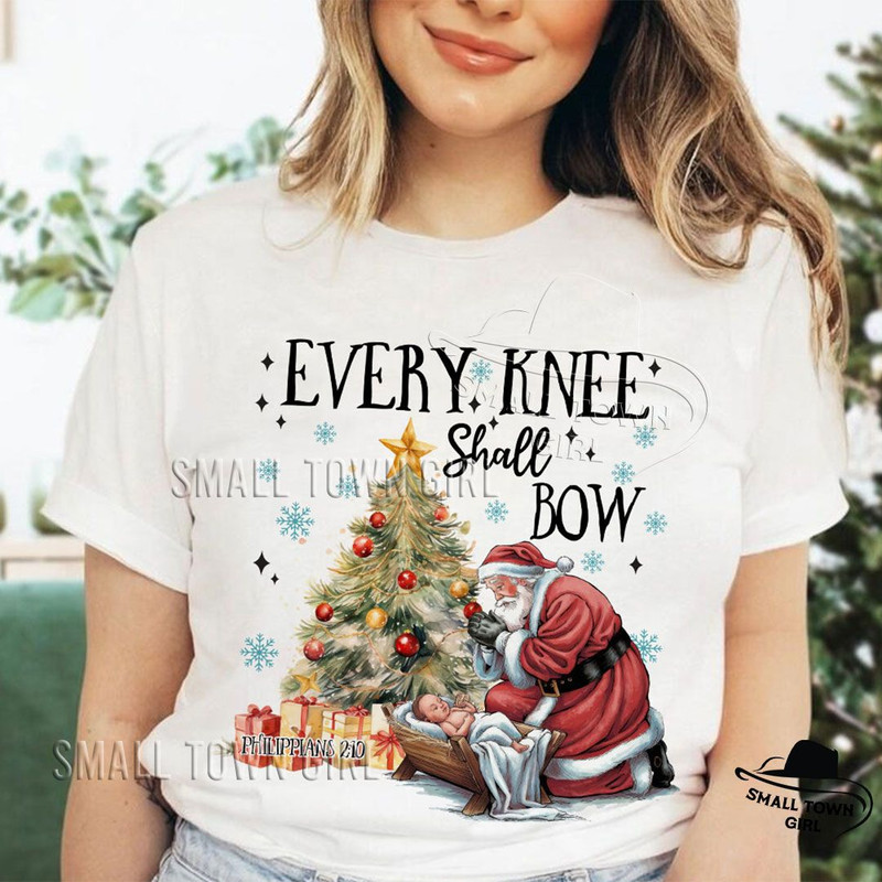Every Knee Shall Bow Nativity Santa Png Nativity Scene Png Santa Christmas Png Christmas Shirt Knee 2