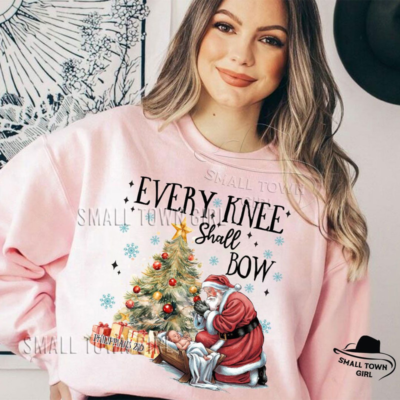 Every Knee Shall Bow Nativity Santa Png Nativity Scene Png Santa Christmas Png Christmas Shirt Knee 3