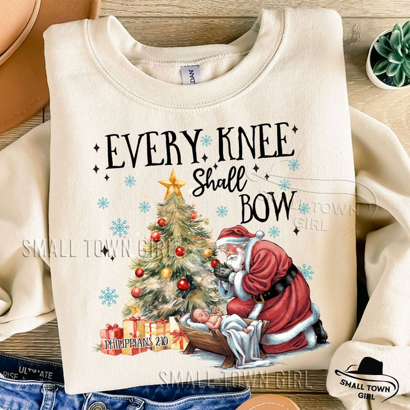 Every Knee Shall Bow Nativity Santa Png Nativity Scene Png Santa Christmas Png Christmas Shirt Knee 4