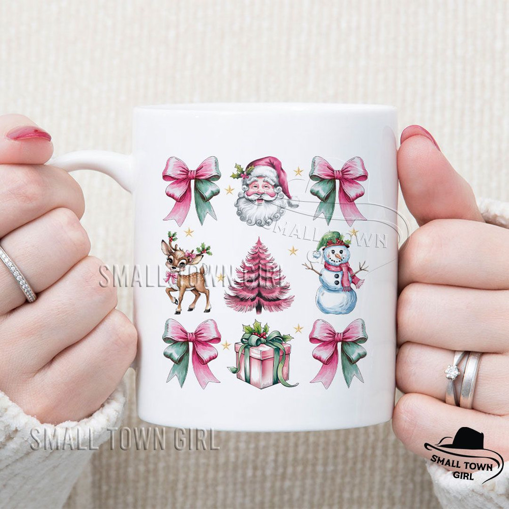 Vintage Pink Christmas Coquette Bow Santa Png Coquette Pink Christmas Png Pink Bow Christmas Png Tr 5