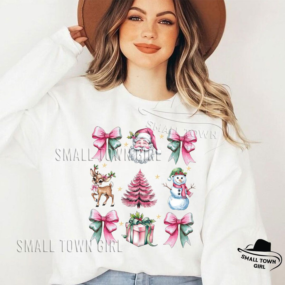Vintage Pink Christmas Coquette Bow Santa Png Coquette Pink Christmas Png Pink Bow Christmas Png Tr 2