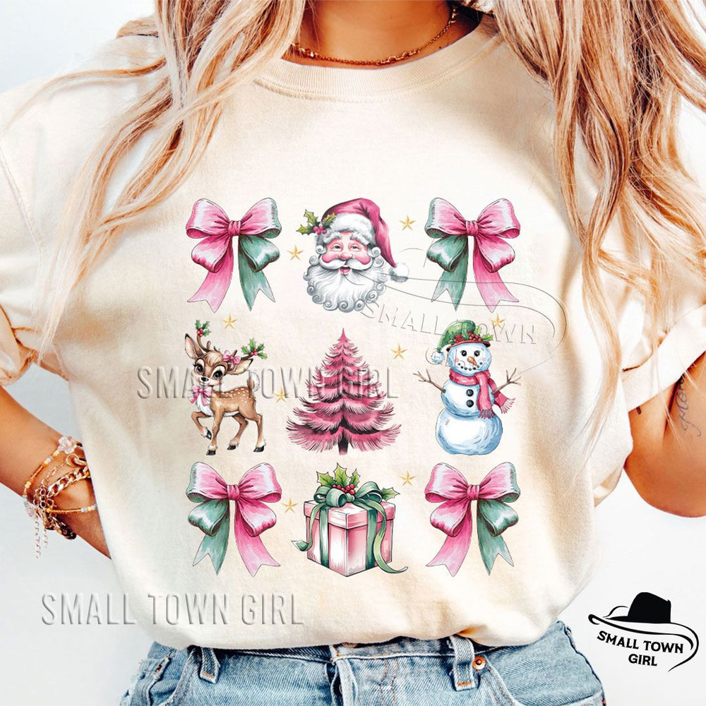 Vintage Pink Christmas Coquette Bow Santa Png Coquette Pink Christmas Png Pink Bow Christmas Png Tr 3