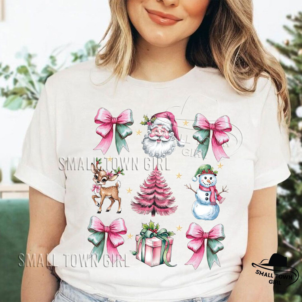 Vintage Pink Christmas Coquette Bow Santa Png Coquette Pink Christmas Png Pink Bow Christmas Png Tr 1