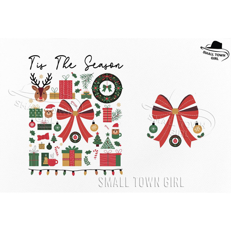 Boho Tis The Season Christmas Bow Png Aesthetic Christmas Bow Boho Png Merry Christmas Png Coquette 2