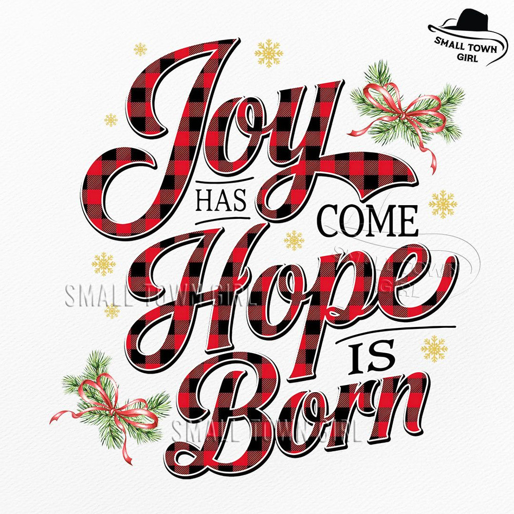 Joy Hope Buffalo Plaid Christmas Glitter Png Joy Has Come Hope Is Born Png Vintage Christmas Png Bu 0