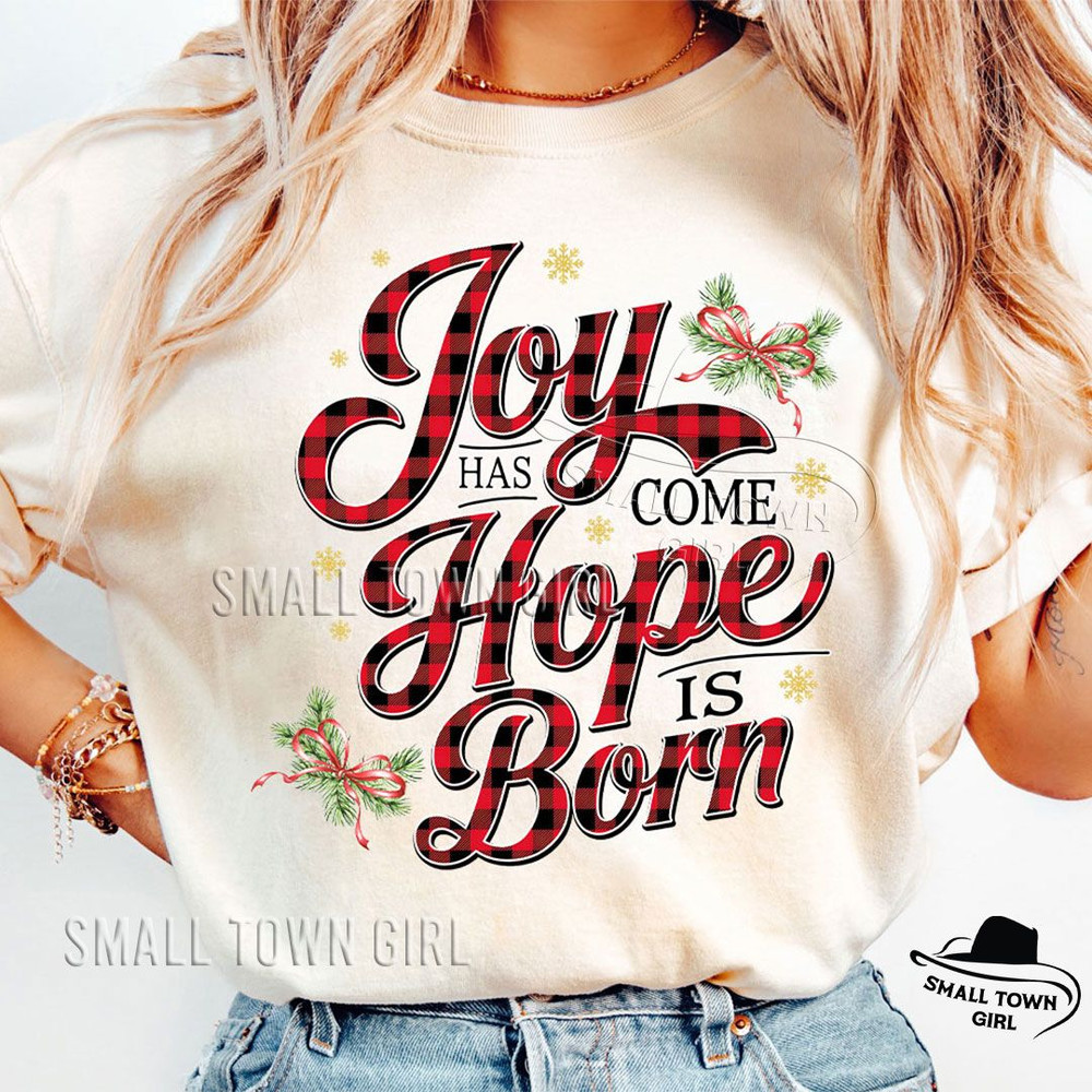 Joy Hope Buffalo Plaid Christmas Glitter Png Joy Has Come Hope Is Born Png Vintage Christmas Png Bu 2