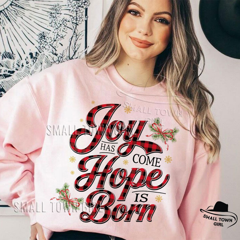 Joy Hope Buffalo Plaid Christmas Glitter Png Joy Has Come Hope Is Born Png Vintage Christmas Png Bu 1