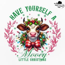 mooey cow bow coquette christmas light png, highland cow christmas png, western christmas sublimation, girly coquette