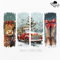 vintage christmas cowgirl highland cow png, vintage small town christmas png, cowgirl png, small town girl christmas png