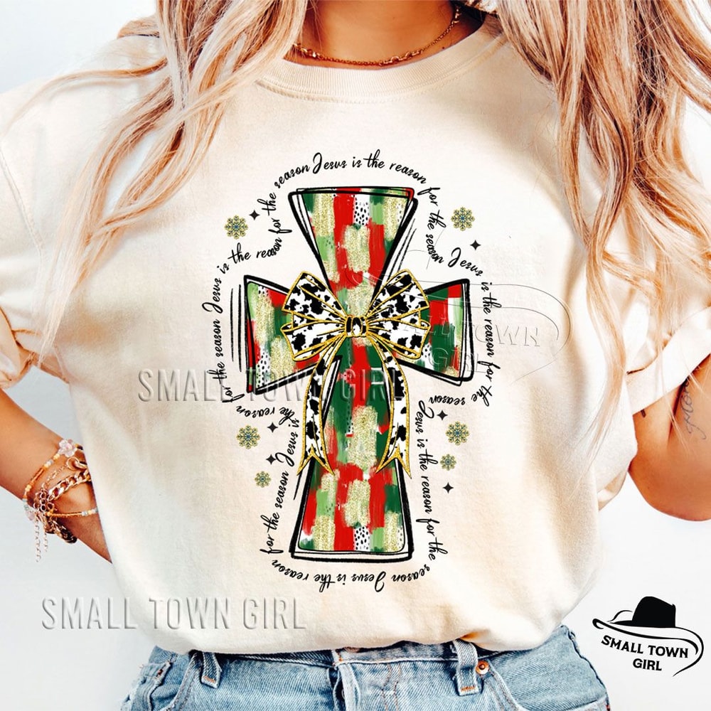 Colorful Coquette Glitter Jesus Cross Png Jesus Is The Reason Christmas Brushstroke Christmas Coque 1