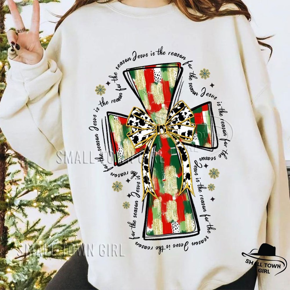 Colorful Coquette Glitter Jesus Cross Png Jesus Is The Reason Christmas Brushstroke Christmas Coque 3