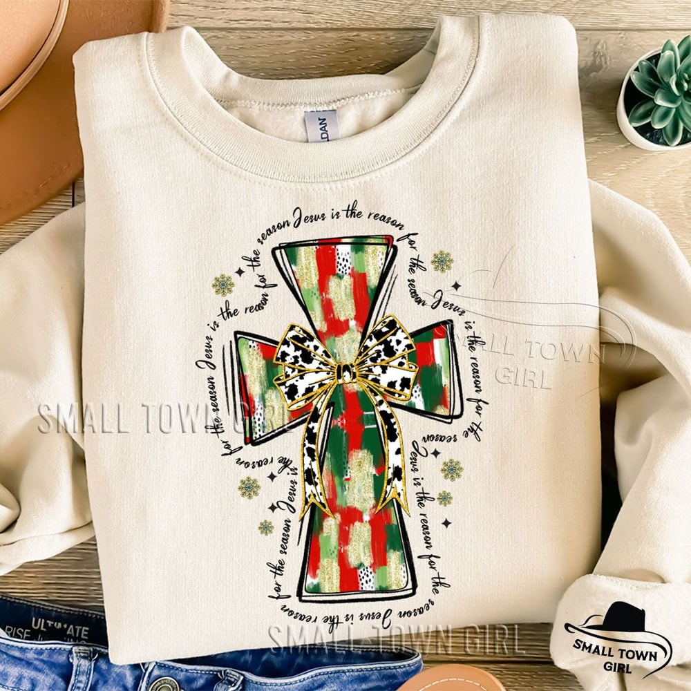Colorful Coquette Glitter Jesus Cross Png Jesus Is The Reason Christmas Brushstroke Christmas Coque 4