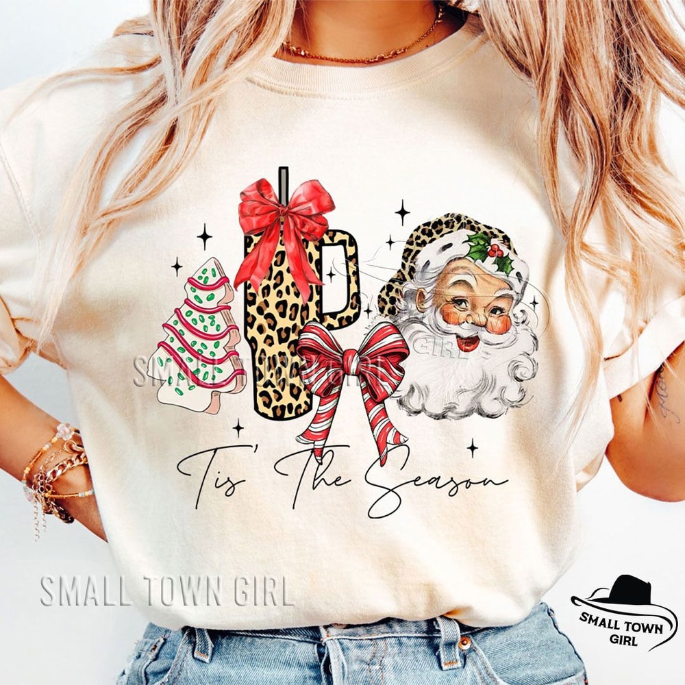 Tis The Season Leopard Santa Christmas Png Christmas Coquette Bow Png Santa Png Xmas Coquette Bow J 1