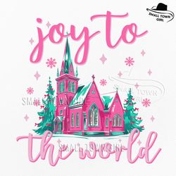 joy to the world jesus pink christmas png, coquette christmas tree png, hand drawn, christian christmas png