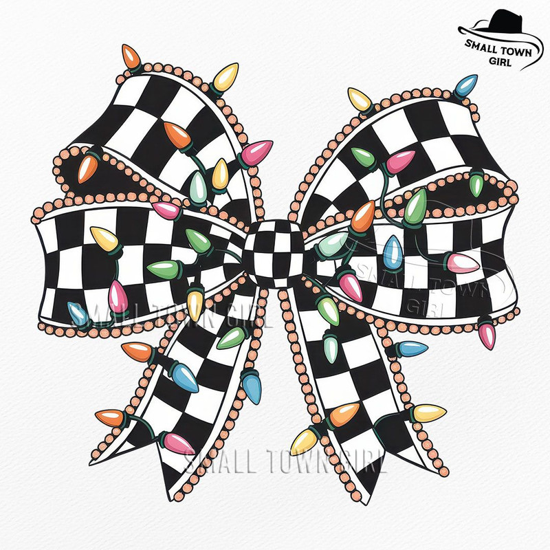 Checkered Coquette Christmas Lights Bow Png Checkered Christmas Png Christmas Lights Bow Png Christ 0