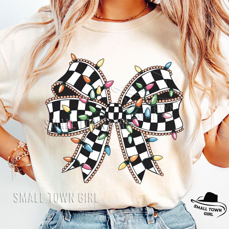 Checkered Coquette Christmas Lights Bow Png Checkered Christmas Png Christmas Lights Bow Png Christ 1