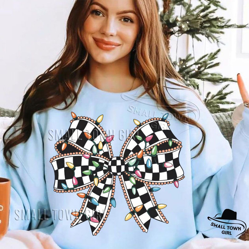 Checkered Coquette Christmas Lights Bow Png Checkered Christmas Png Christmas Lights Bow Png Christ 4
