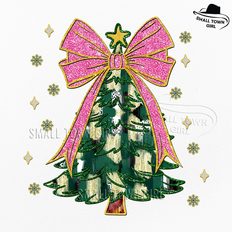 Pink Coquette Glitter Christmas Tree Png Watercolor Christmas Tree Girly Faux Glitter Pink Christma 0