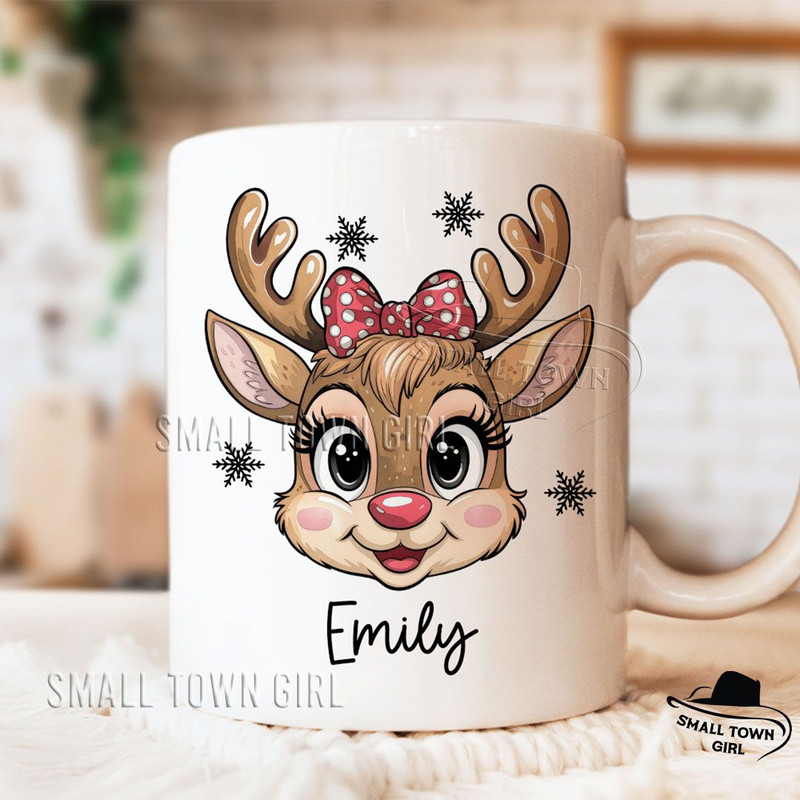 Custom Reindeer Christmas With Kid Name Png Girl Christmas Png Cute Christmas Png Coquette Bow Chri 4