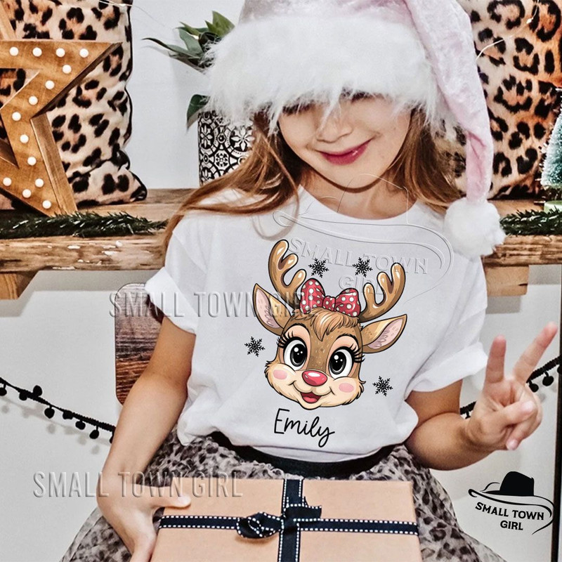 Custom Reindeer Christmas With Kid Name Png Girl Christmas Png Cute Christmas Png Coquette Bow Chri 1