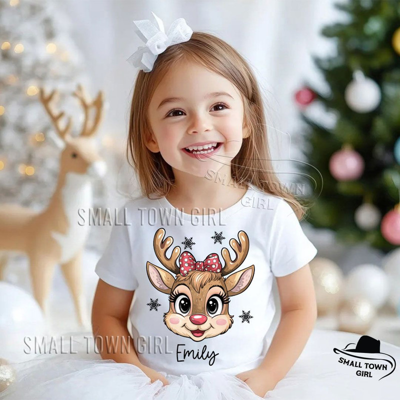 Custom Reindeer Christmas With Kid Name Png Girl Christmas Png Cute Christmas Png Coquette Bow Chri 2