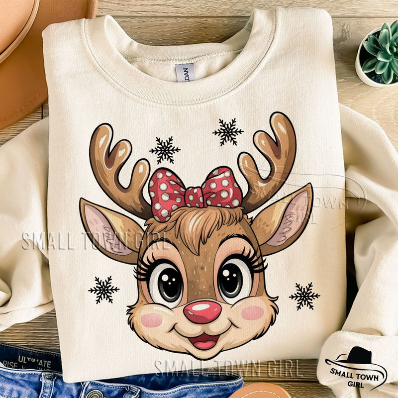 Custom Reindeer Christmas With Kid Name Png Girl Christmas Png Cute Christmas Png Coquette Bow Chri 3