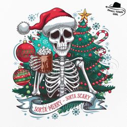 sorta merry christmas skeleton santa png, sorta merry sorta scary png, christmas png, skeleton christmas png