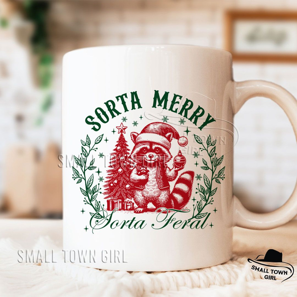 Sorta Merry Sorta Feral Raccoon Xmas Png Feral Girl Christmas Png Christmas Hoodie Png Raccoon Chri 5