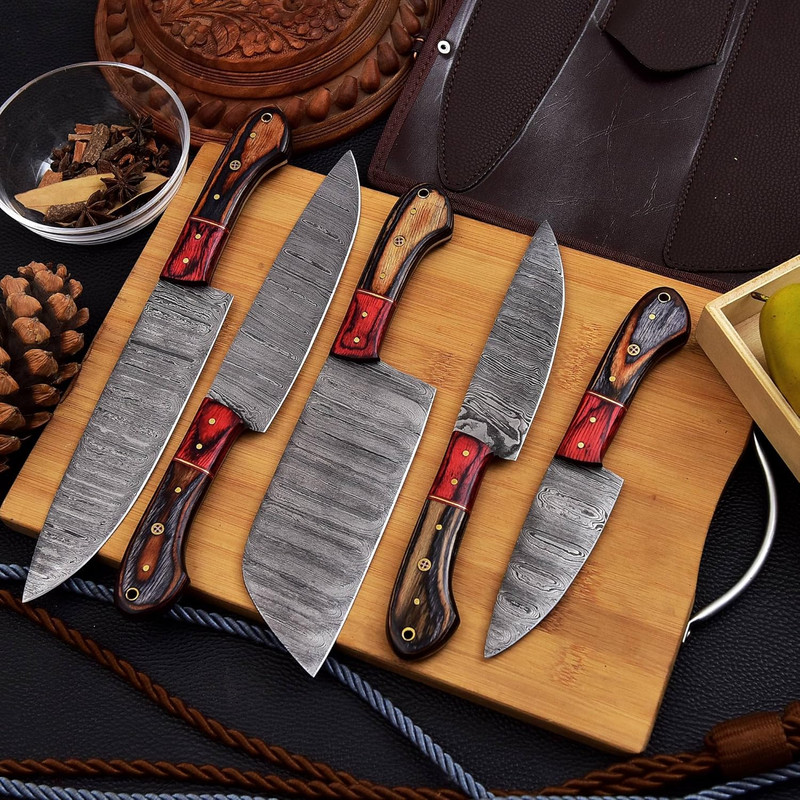 HandForged Damascus Chef Knife Set  Professional Kitchen Knives With Gift Box For Cooking Culinary  0